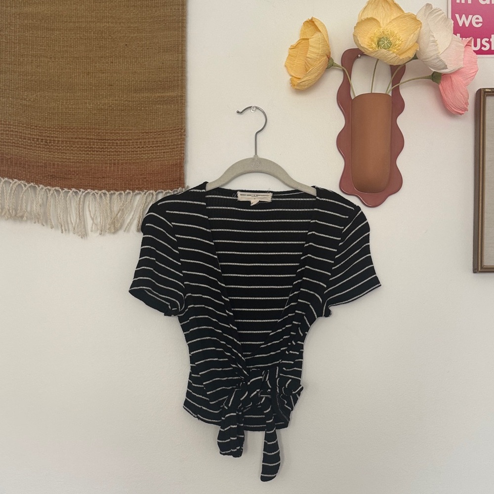 Urban Outfitters Black & White Striped Tie-Front Crop Top